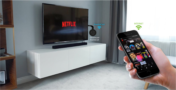 The link between the mobile device and the room Chromecast is carried out in a <b>quick and simple</b> way.